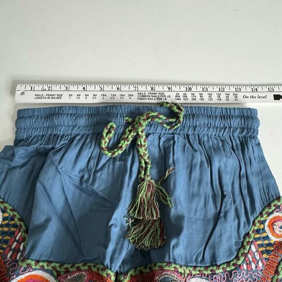 Raga Anthropologie Shorts Embroidered‎ Pull On Blue Boho Size S NEW - Picture 9 of 11